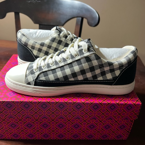 Tory Burch Classic court sneaker black gingham / perfect black size 9.5 - Picture 12 of 12